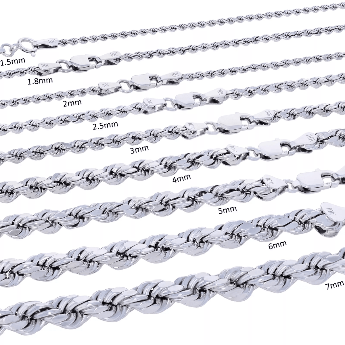 14K White Gold Diamond Cut Rope Chains Necklaces For Men and Women - Jewelry Store by Erik Rayo