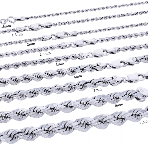 14K White Gold Diamond Cut Rope Chains Necklaces For Men and Women - Jewelry Store by Erik Rayo