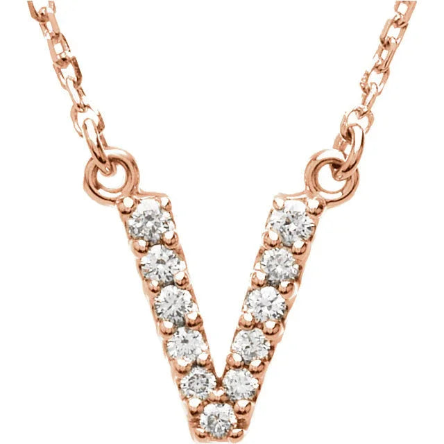 14k Yellow White or Rose Gold Diamond Initial Letter V Pendant Necklace 18" - Jewelry Store by Erik Rayo