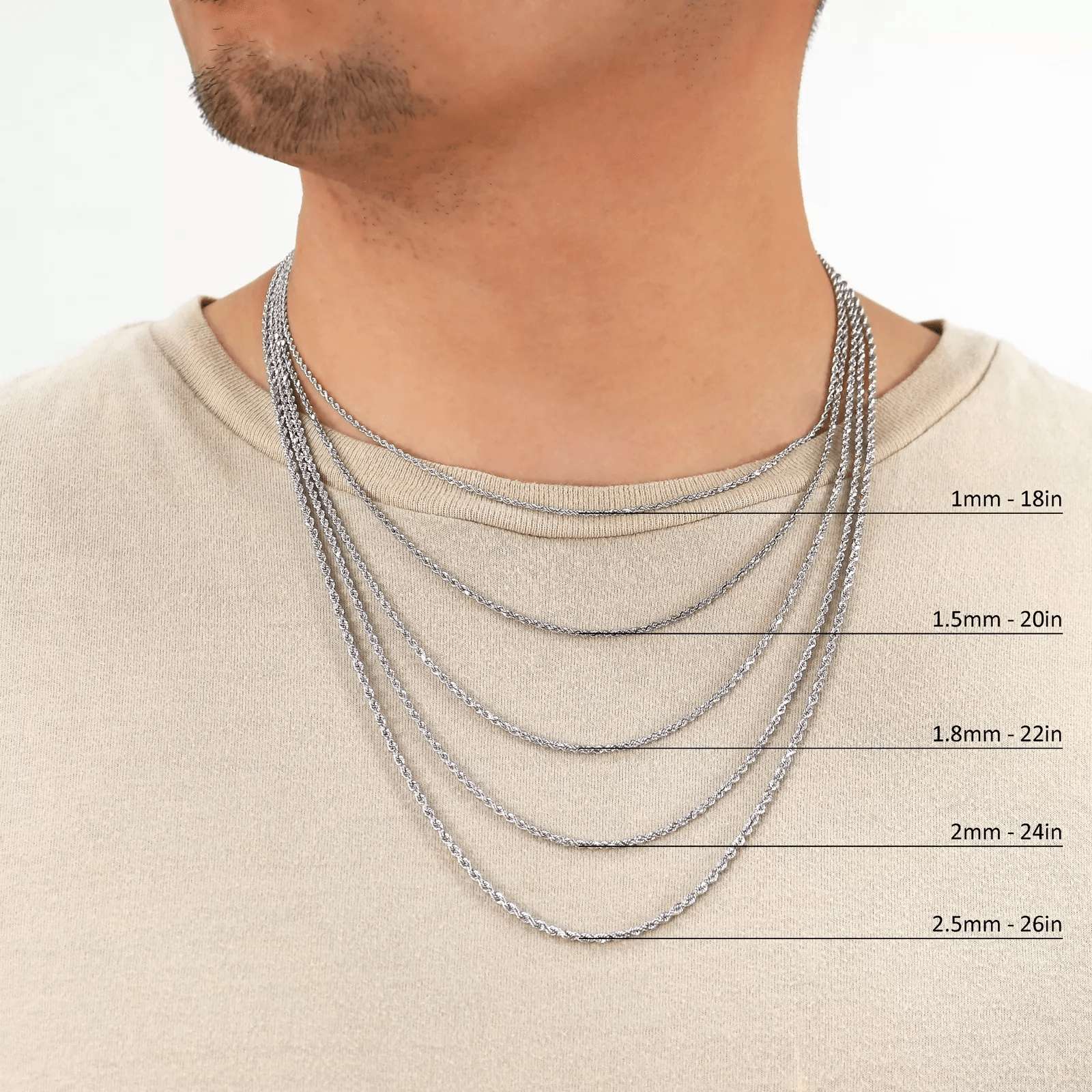 14K White Gold Diamond Cut Rope Chains Necklaces For Men and Women - Jewelry Store by Erik Rayo