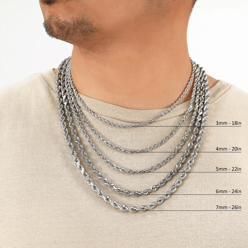 14K White Gold Diamond Cut Rope Chains Necklaces For Men and Women - Jewelry Store by Erik Rayo