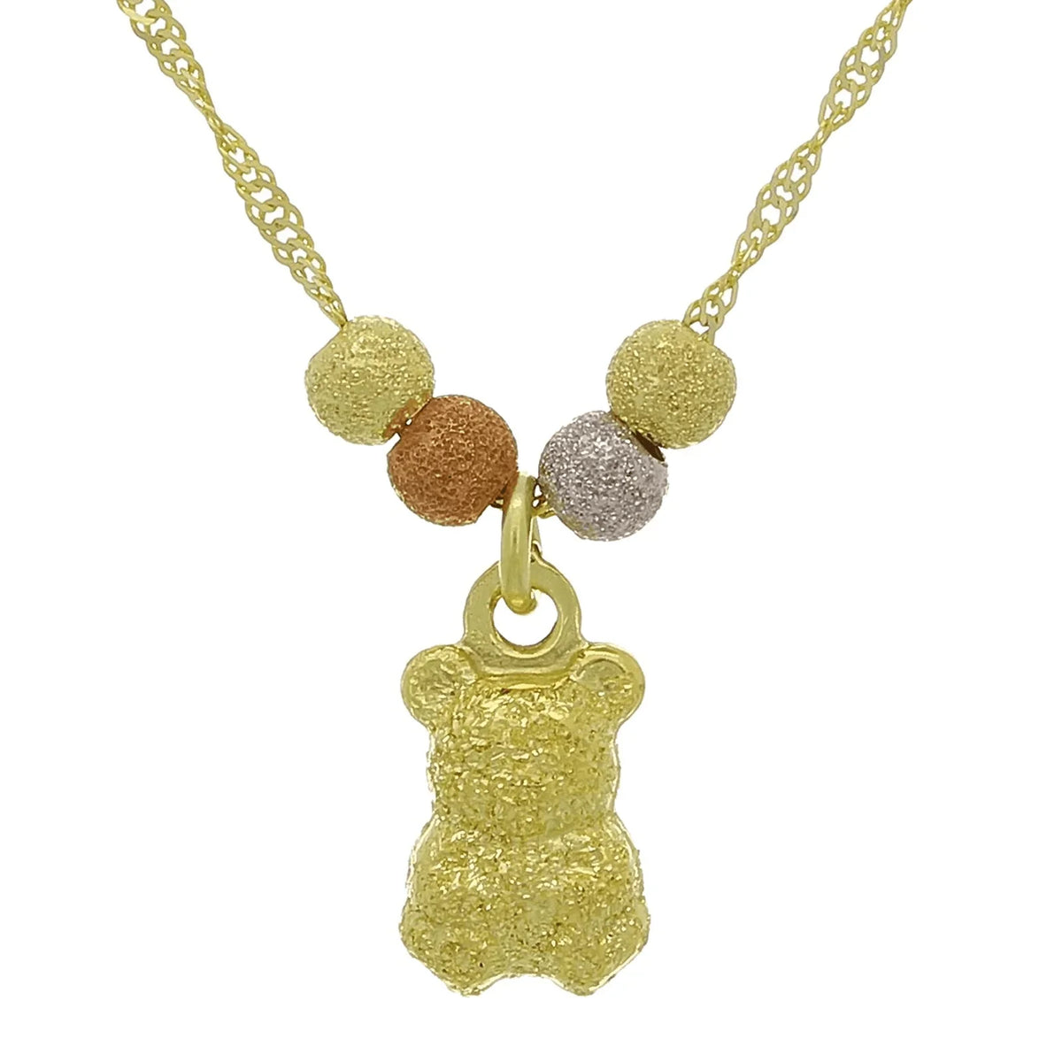 14k Tri Color Gold Ball Beads Teddy Bear Charm Bracelet Singapore Chain 7" 1.1g - Jewelry Store by Erik Rayo