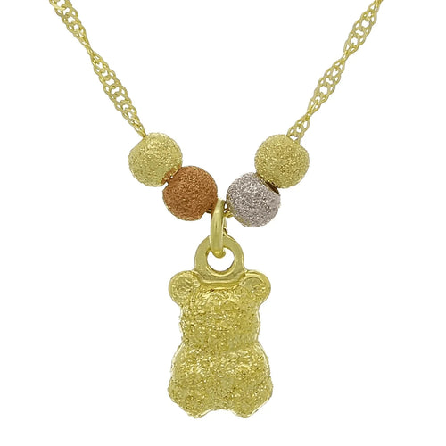 14k Tri Color Gold Ball Beads Teddy Bear Charm Bracelet Singapore Chain 7" 1.1g - Jewelry Store by Erik Rayo