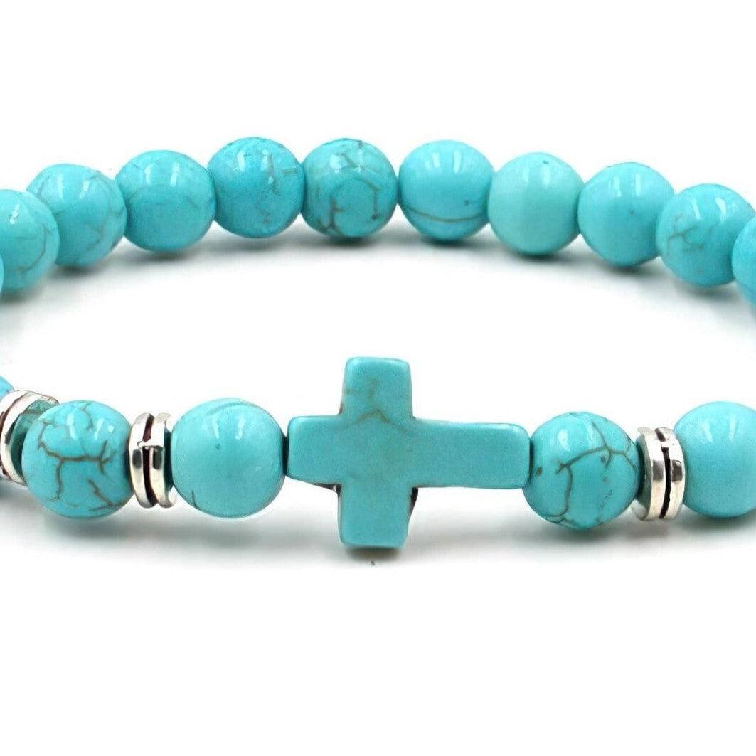 Turquoise Beaded Bracelet Jesus Cross Christian - Jewelry Store by Erik Rayo