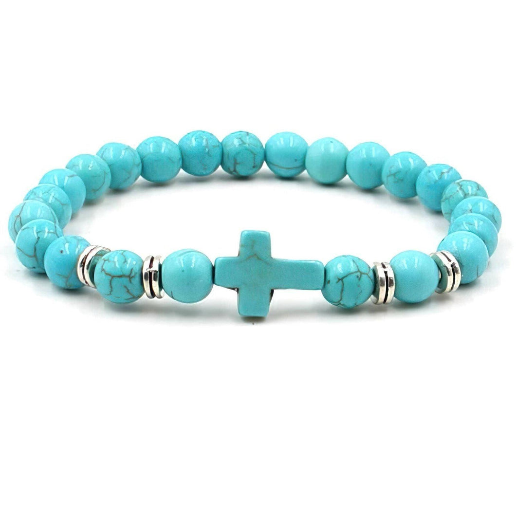 Turquoise Beaded Bracelet Jesus Cross Christian - Jewelry Store by Erik Rayo