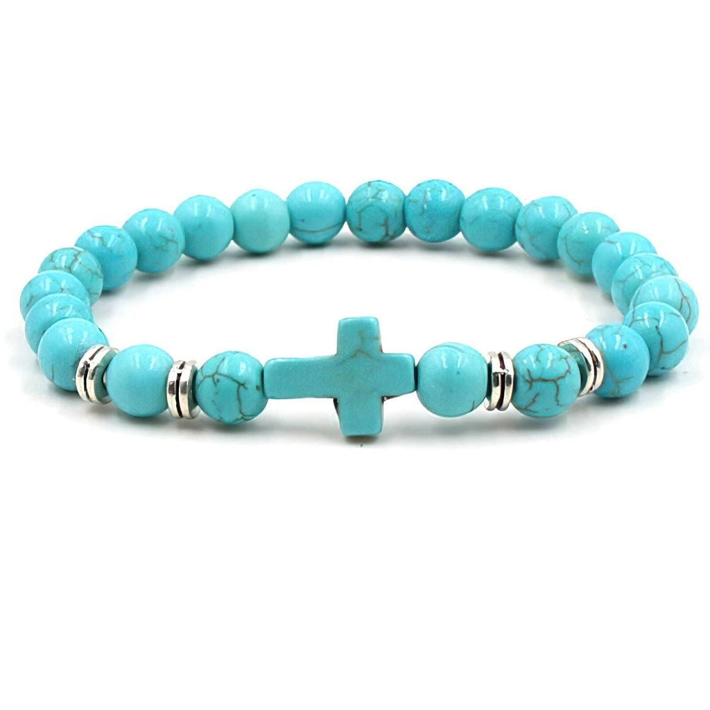 Turquoise Beaded Bracelet Jesus Cross Christian - Jewelry Store by Erik Rayo