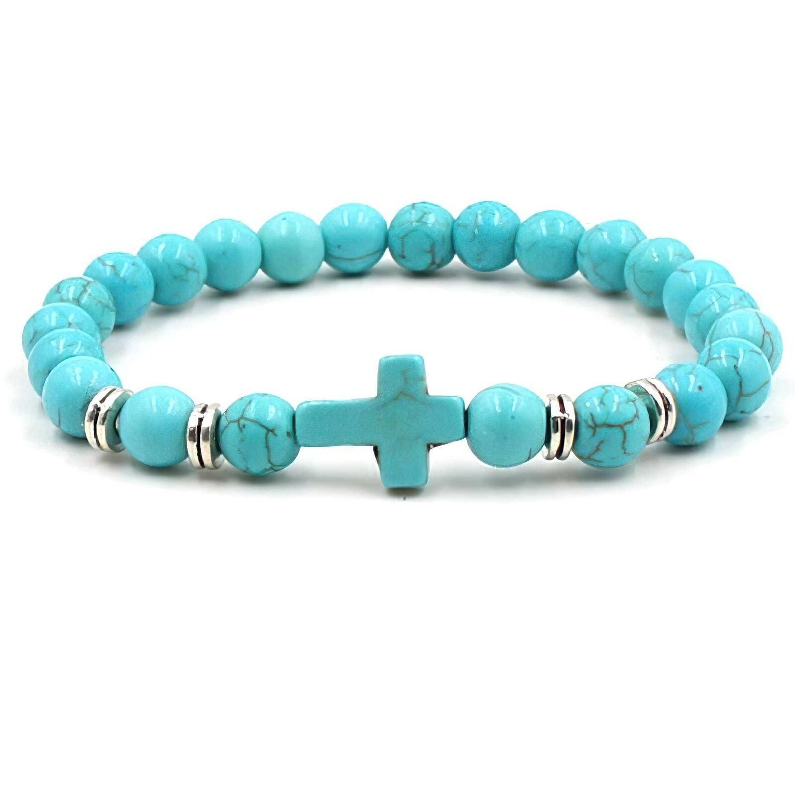 Turquoise Beaded Bracelet Jesus Cross Christian - Jewelry Store by Erik Rayo