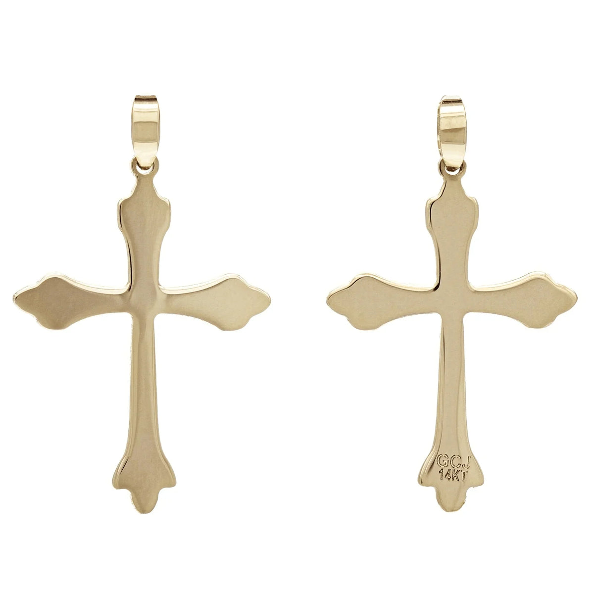 14k Yellow Gold Solid Flat High Polished Fleur De Lis Cross Pendant 1.1" 1.3gram - Jewelry Store by Erik Rayo