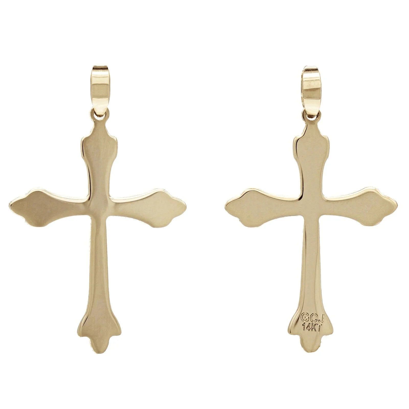 14k Yellow Gold Solid Flat High Polished Fleur De Lis Cross Pendant 1.1" 1.3gram - Jewelry Store by Erik Rayo
