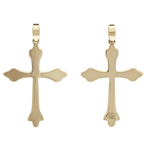 14k Yellow Gold Solid Flat High Polished Fleur De Lis Cross Pendant 1.1" 1.3gram - Jewelry Store by Erik Rayo