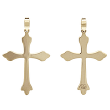 Load image into Gallery viewer, 14k Yellow Gold Solid Flat High Polished Fleur De Lis Cross Pendant 1.1&quot; 1.3gram
