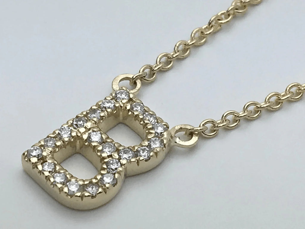 14k Yellow White or Rose Gold Diamond Initial Letter B Pendant Necklace 18" - Jewelry Store by Erik Rayo