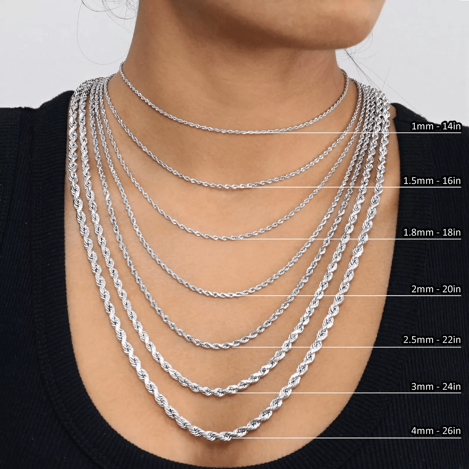14K White Gold Diamond Cut Rope Chains Necklaces For Men and Women - Jewelry Store by Erik Rayo