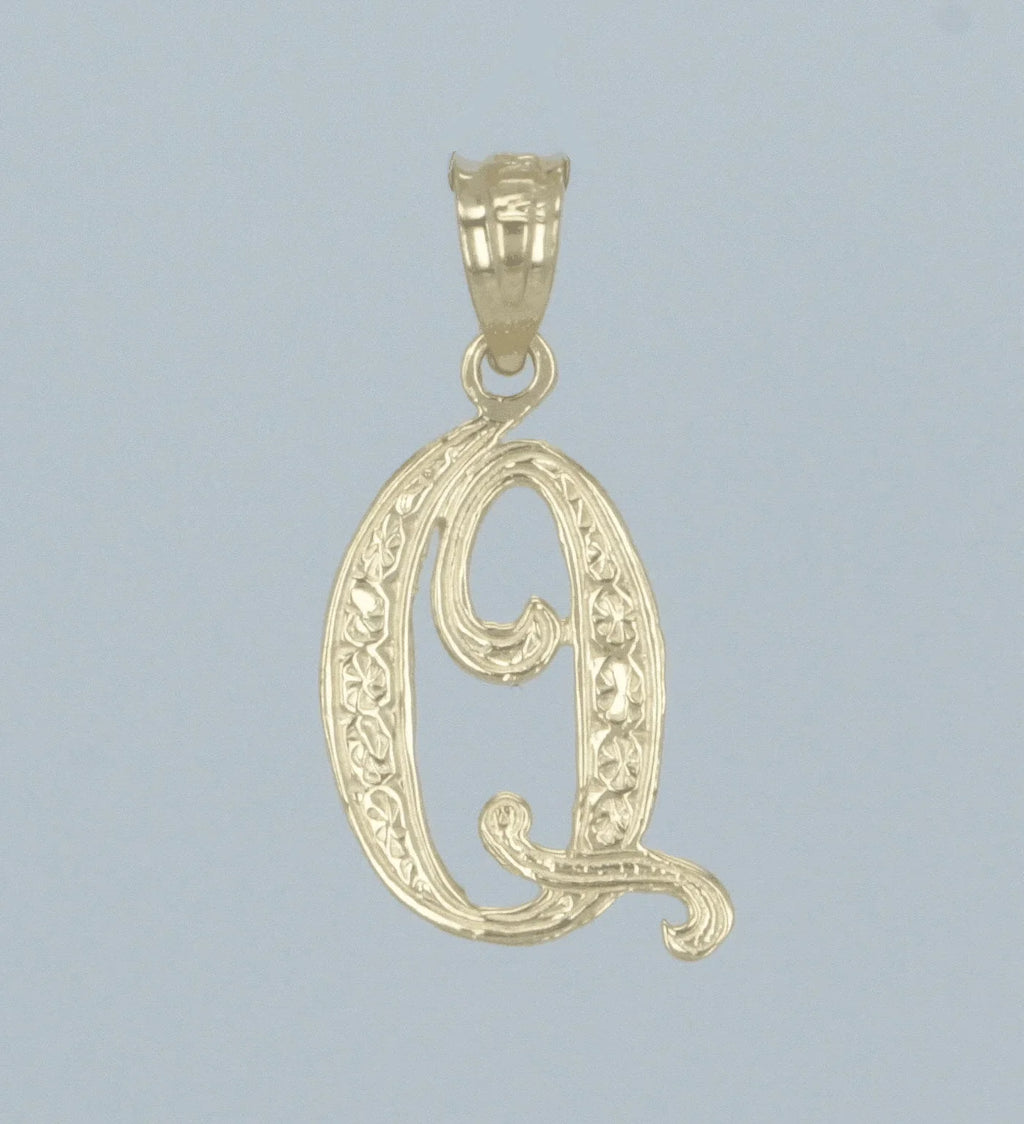 14k Yellow or White Gold Initial Letter Q Alphabet A-Z Charm Pendant - Jewelry Store by Erik Rayo