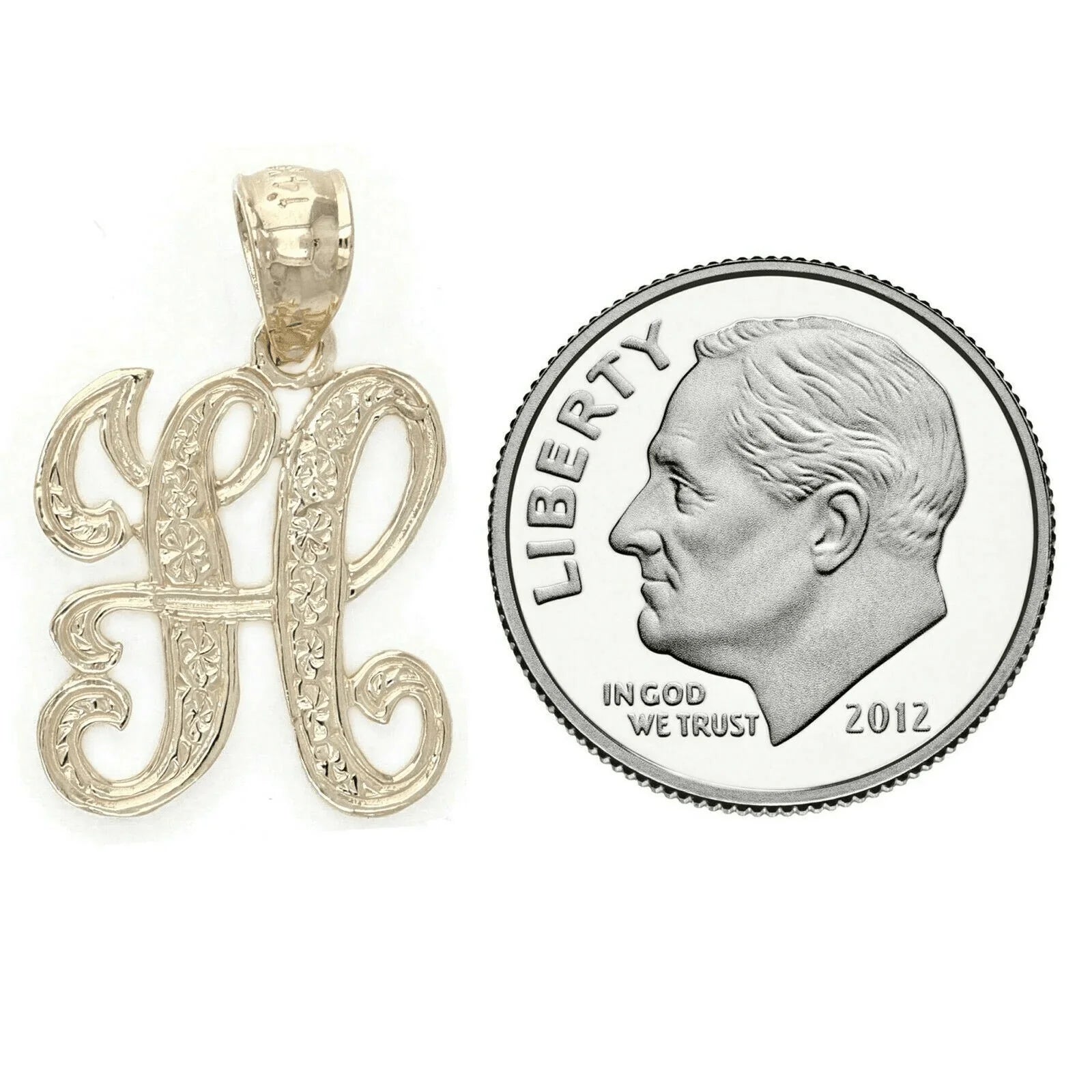 14k Yellow or White Gold Initial Letter H Alphabet A-Z Charm Pendant - Jewelry Store by Erik Rayo