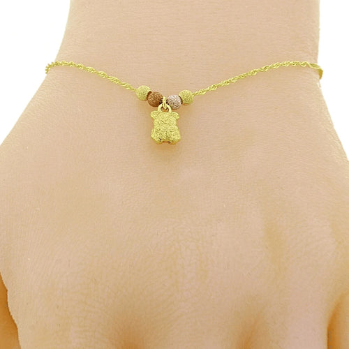 14k Tri Color Gold Ball Beads Teddy Bear Charm Bracelet Singapore Chain 7" 1.1g - Jewelry Store by Erik Rayo