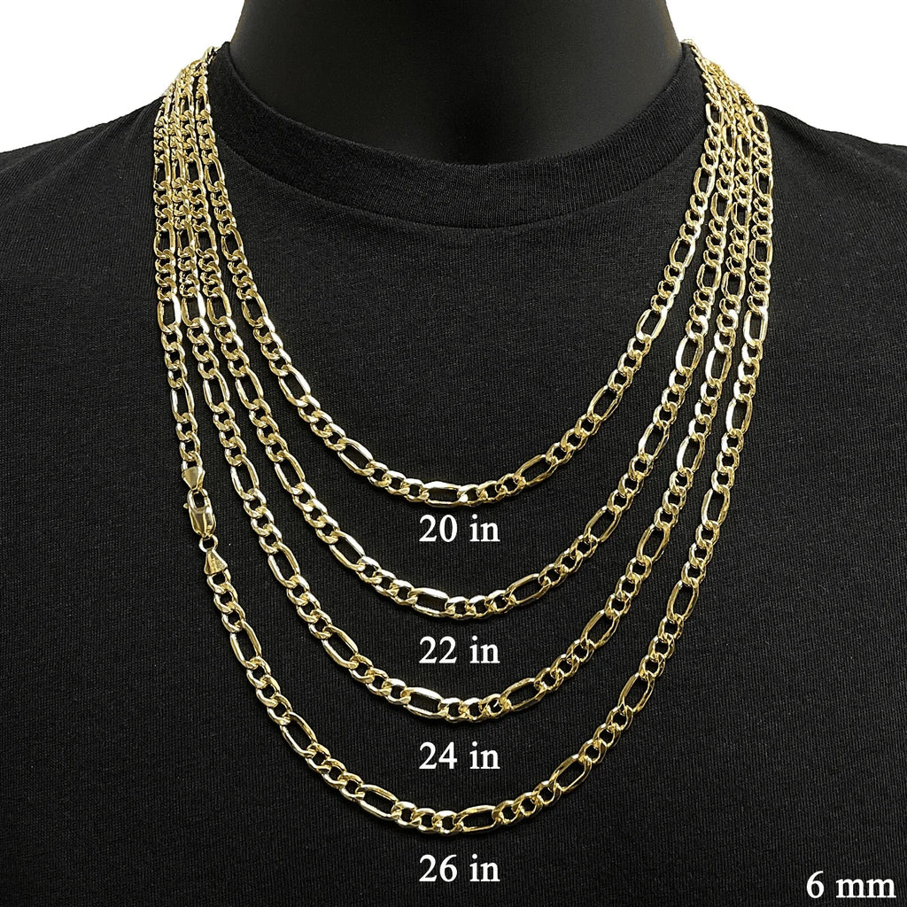 Italian 14k Yellow Gold Hollow Figaro Chain Necklace 20" 6mm 12.3 grams - Jewelry Store by Erik Rayo