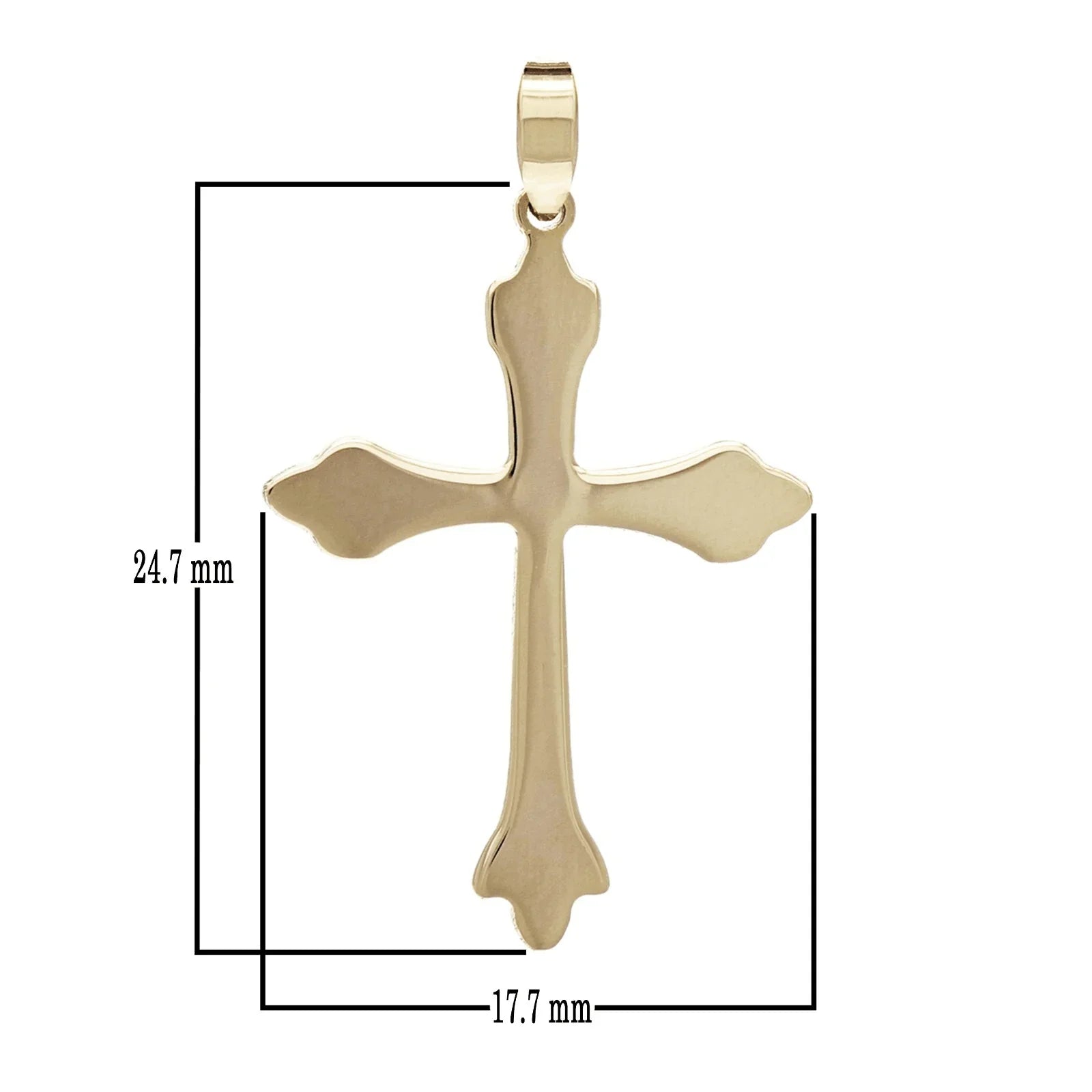 14k Yellow Gold Solid Flat High Polished Fleur De Lis Cross Pendant 1.1" 1.3gram - Jewelry Store by Erik Rayo