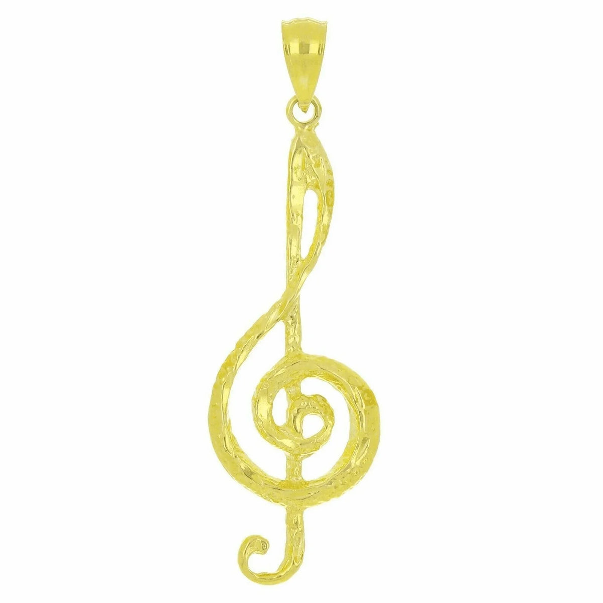 14k Yellow Gold Solid Treble Clef Music Note Charm Pendant 1.65" 1.8 grams - Jewelry Store by Erik Rayo