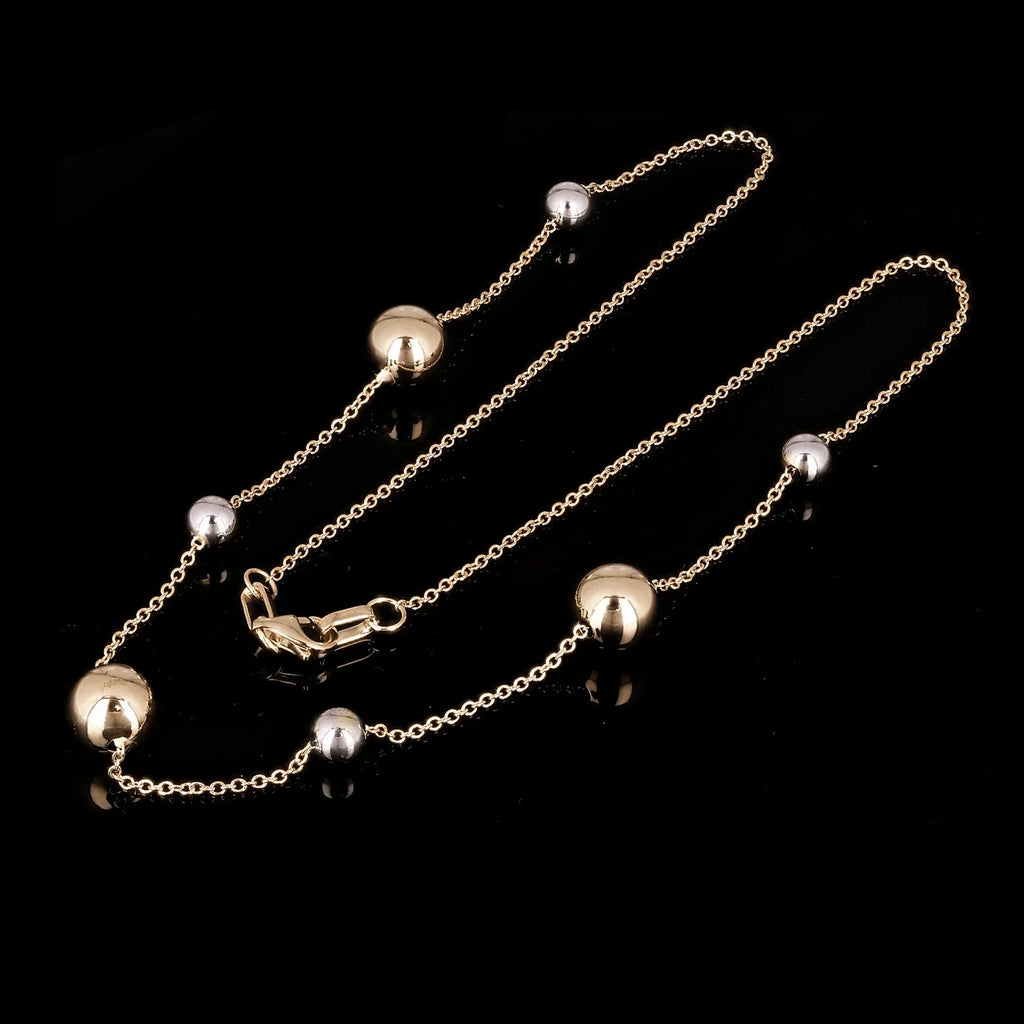 Italian 14k Yellow & White Gold Bead Station Chain Necklace 16" 8mm 3.2 grams - Jewelry Store by Erik Rayo