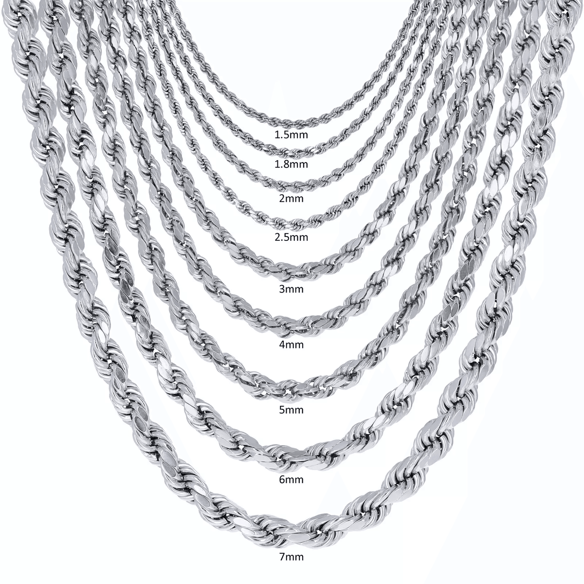 14K White Gold Diamond Cut Rope Chains Necklaces For Men and Women - Jewelry Store by Erik Rayo