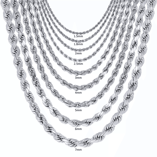 14K White Gold Diamond Cut Rope Chains Necklaces For Men and Women - Jewelry Store by Erik Rayo