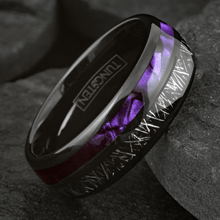 Load image into Gallery viewer, Wedding Band Ring Black Tungsten Carbide Purple Shell with Meteorite Stripe Ring for Men
