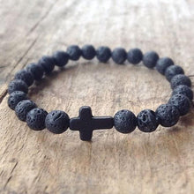 Load image into Gallery viewer, Lava Rock Stone Beaded Bracelet Jesus Cross Christian - Jewelry Store by Erik Rayo
