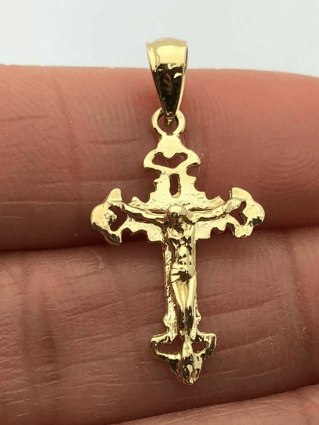 14k Yellow Gold Solid Jesus Crucifix Cross Pendant Religious Charm 1.25" 1.2g - Jewelry Store by Erik Rayo