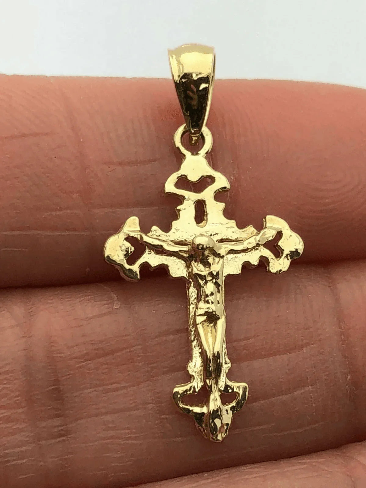 14k Yellow Gold Solid Jesus Crucifix Cross Pendant Religious Charm 1.25" 1.2g - Jewelry Store by Erik Rayo