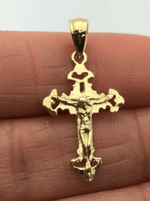 Load image into Gallery viewer, 14k Yellow Gold Solid Jesus Crucifix Cross Pendant Religious Charm 1.25&quot; 1.2g
