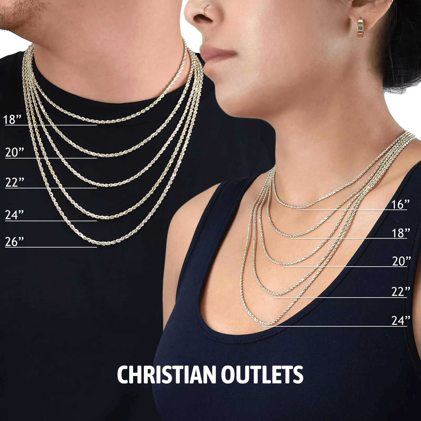 14K White Gold Diamond Cut Rope Chains Necklaces For Men and Women - Jewelry Store by Erik Rayo