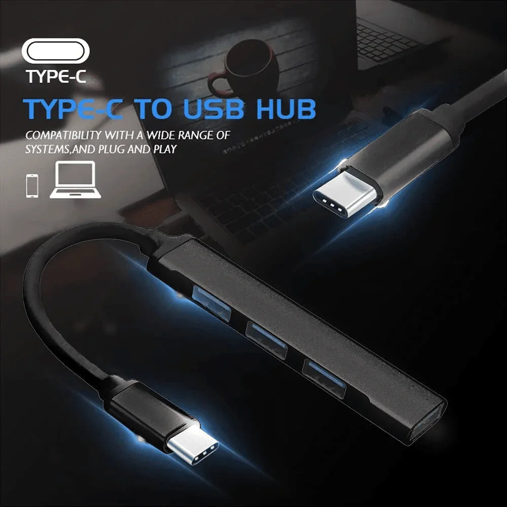 USB-C Type C to USB 3.0 4 Port Hub Splitter For PC Phone Mac iPad MacBook Pro - Jewelry Store by Erik Rayo