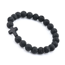 Load image into Gallery viewer, Lava Rock Stone Beaded Bracelet Jesus Cross Christian - Jewelry Store by Erik Rayo
