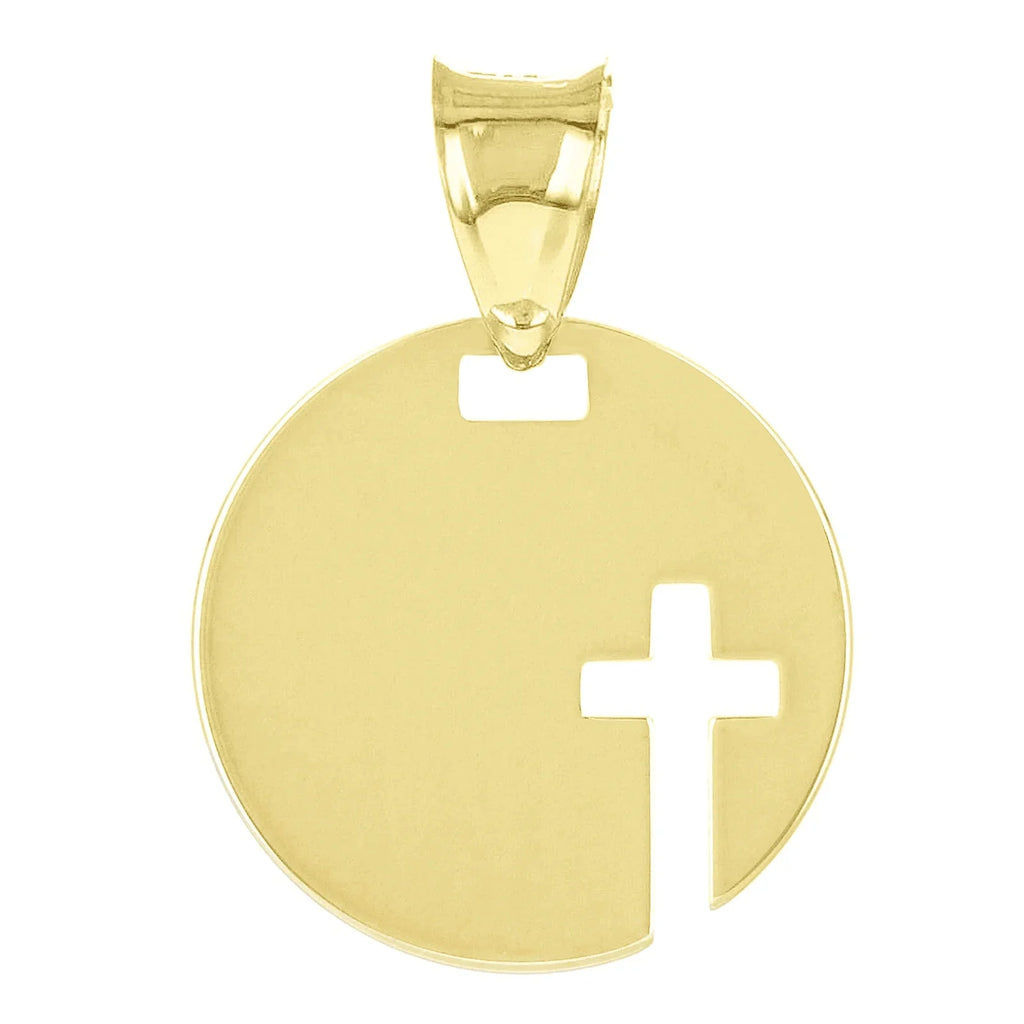 Italian 14k Yellow Gold Small Cross Cut Out Disc Religious Charm Pendant 0.5gram - Jewelry Store by Erik Rayo