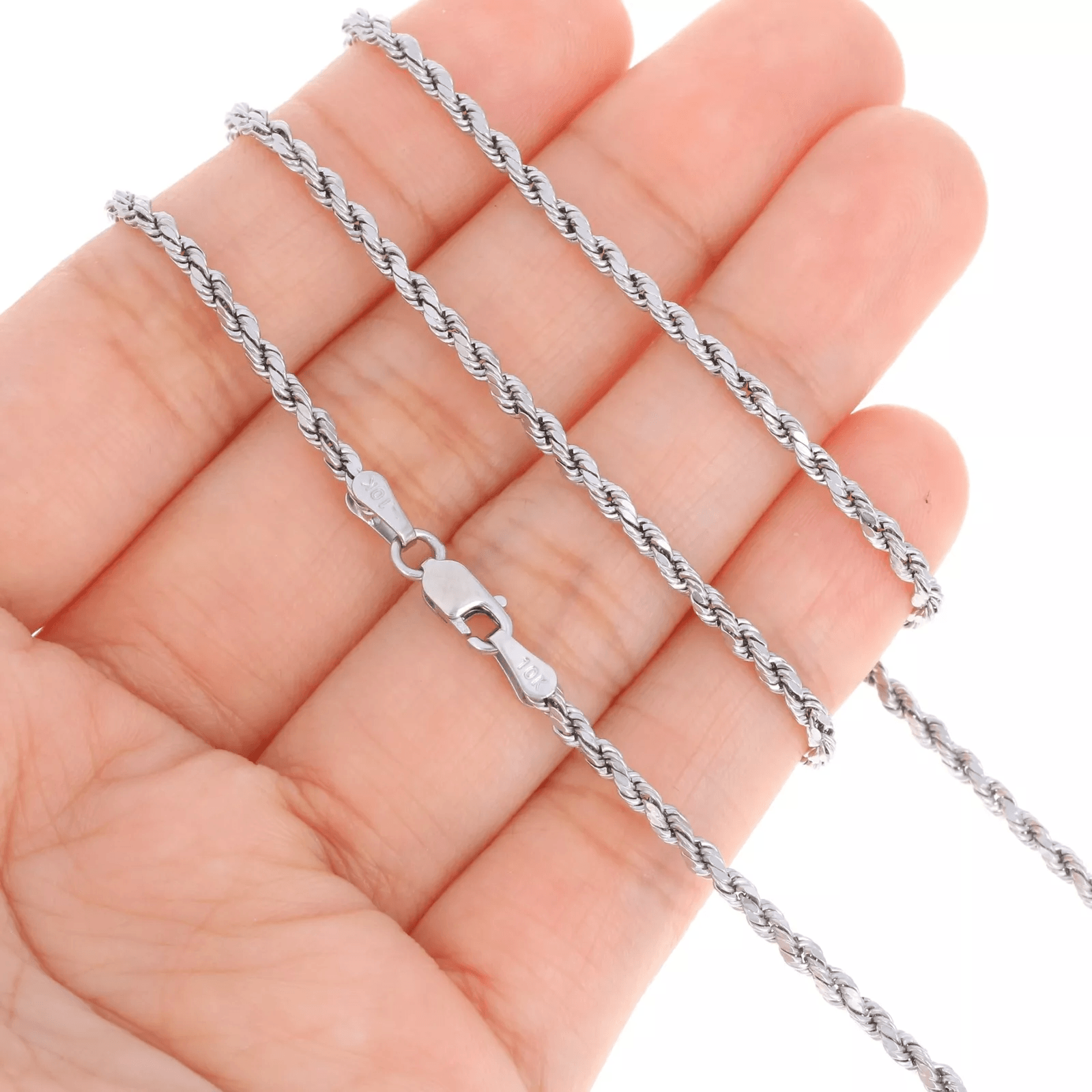 14K White Gold Diamond Cut Rope Chains Necklaces For Men and Women - Jewelry Store by Erik Rayo