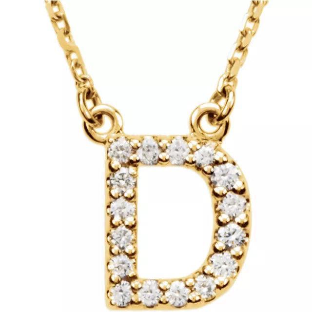 14k Yellow White or Rose Gold Diamond Initial Letter D Pendant Necklace 18" - Jewelry Store by Erik Rayo