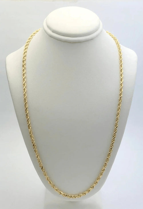 14k Yellow Gold Solid Diamond Cut Rope Chain Necklace 18" 3mm 14 grams - Jewelry Store by Erik Rayo