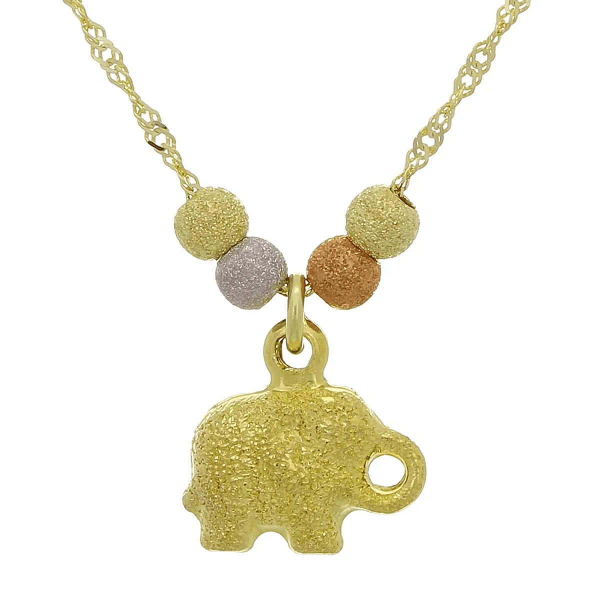 14k Tri Color Gold Ball Bead Elephant Charm Bracelet Anklet 9.5" Singapore Chain - Jewelry Store by Erik Rayo