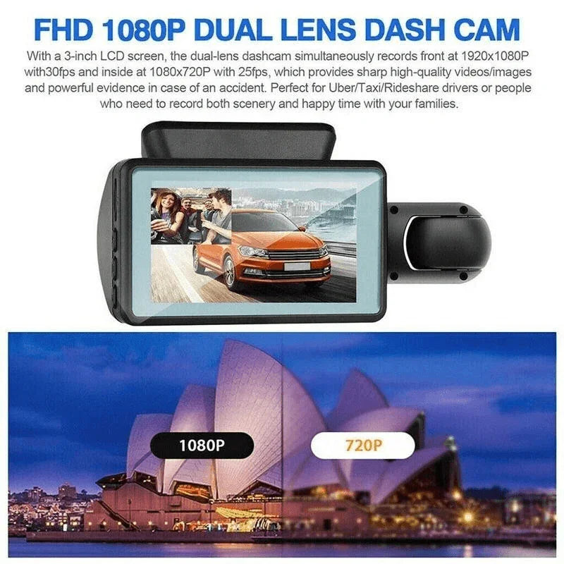 1080P Dual Lens Car DVR Dash Cam Video Recorder G-Sensor Front And Inside Camera - Jewelry Store by Erik Rayo
