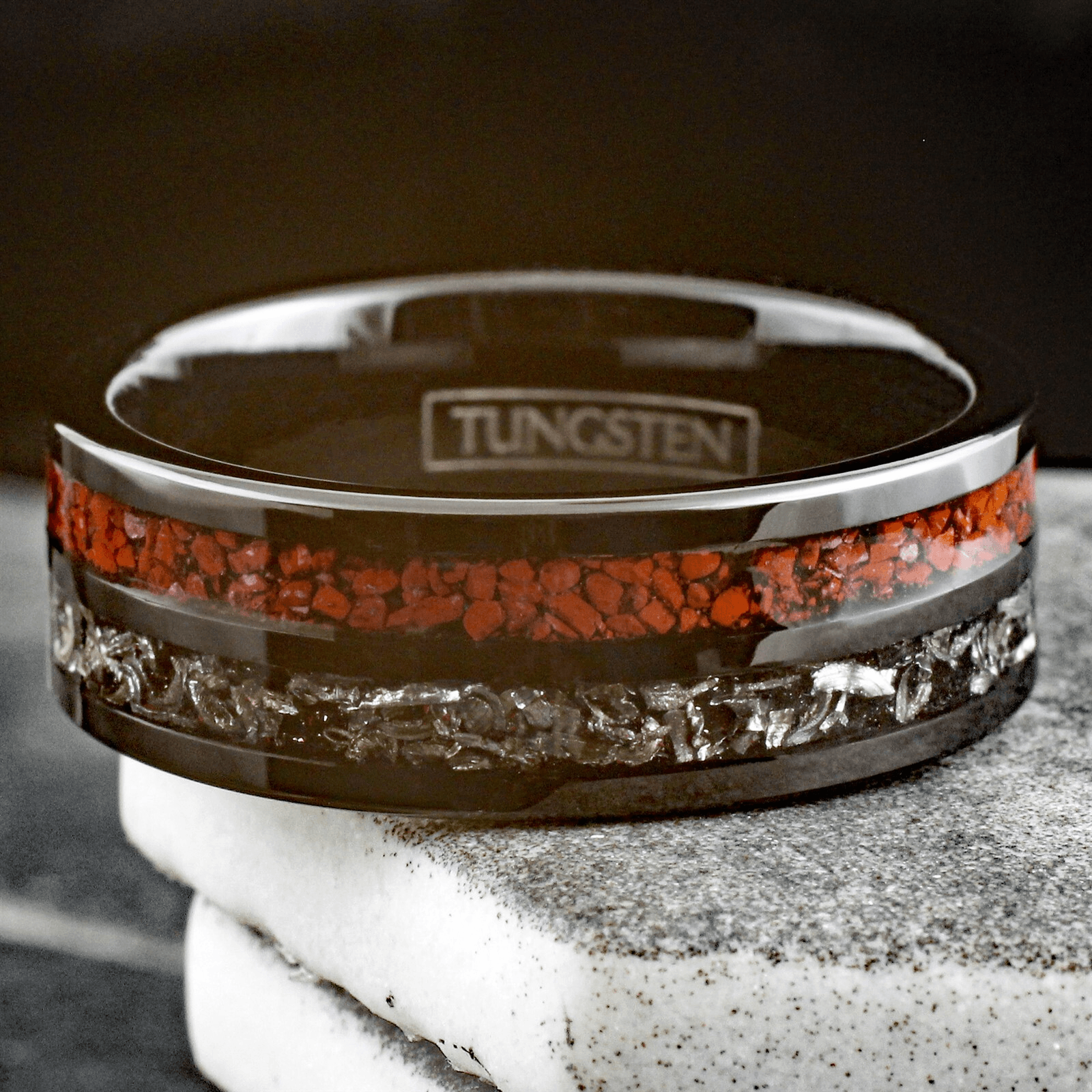 Wedding Band Ring for Men Black Tungsten Carbide Men's Ring Dinosaur Bone and Meteorite Wedding & Engagement