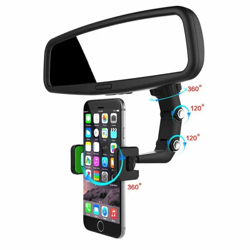 360° Car Rearview Mirror Rotation Adjustable Phone Holder Mount Multifunction - Jewelry Store by Erik Rayo
