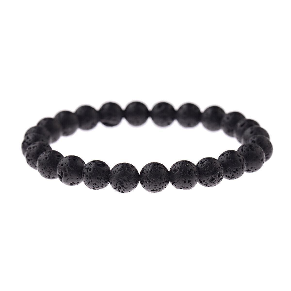 Lava Rock Stone Beaded Bracelet Jesus Cross Christian in Cream - Jewelry Store by Erik Rayo