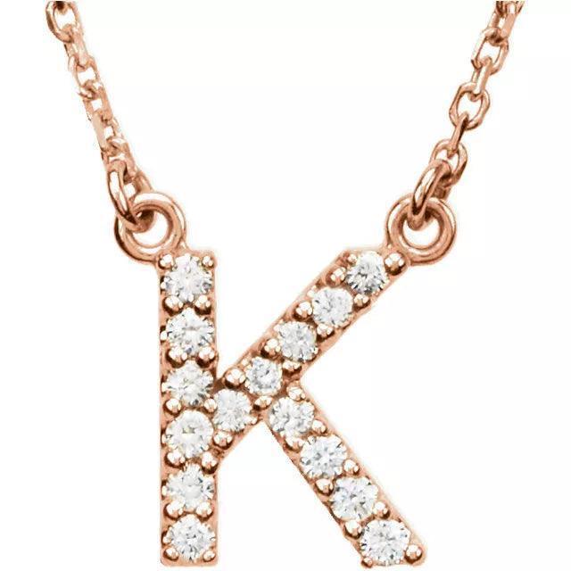 14k Yellow White or Rose Gold Diamond Initial Letter K Pendant Necklace 18" - Jewelry Store by Erik Rayo