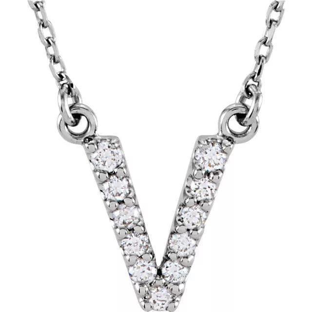14k Yellow White or Rose Gold Diamond Initial Letter V Pendant Necklace 18" - Jewelry Store by Erik Rayo