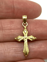 Load image into Gallery viewer, 14k Yellow Gold Solid Small Cross Religious Charm Pendant 1.2 grams
