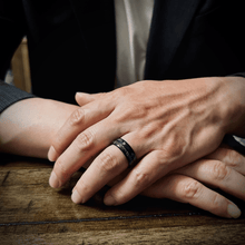 Load image into Gallery viewer, Wedding Band Ring Black Tungsten Carbide Purple Shell with Meteorite Stripe Ring for Men
