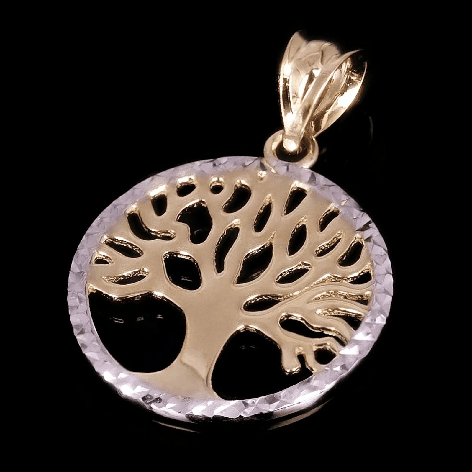 Italian 14k Yellow & White Gold Tree of Life Charm Pendant 22.7mmx15.5mm 1 gram - Jewelry Store by Erik Rayo