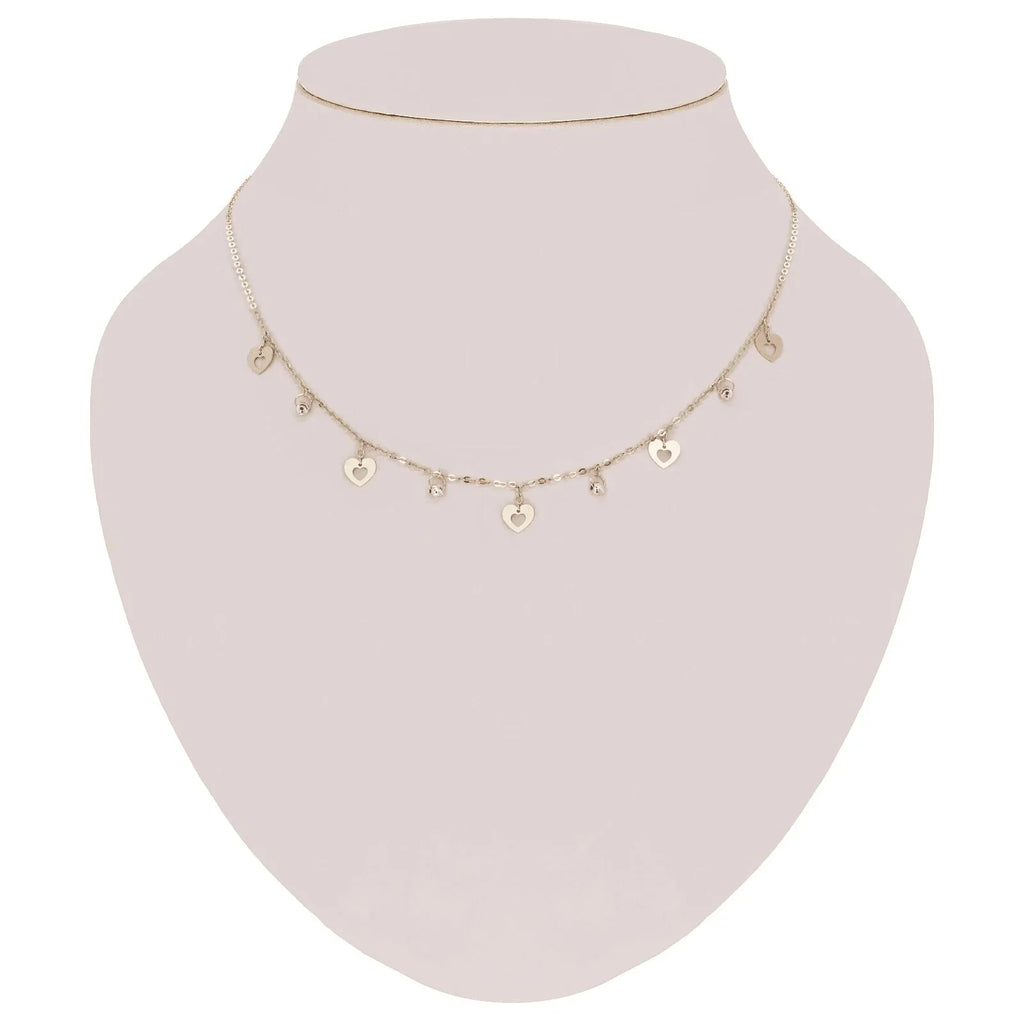 Italian 14k Two Tone Gold Ball Bead & Heart Charm Necklace 16.5" 2.1 grams - Jewelry Store by Erik Rayo