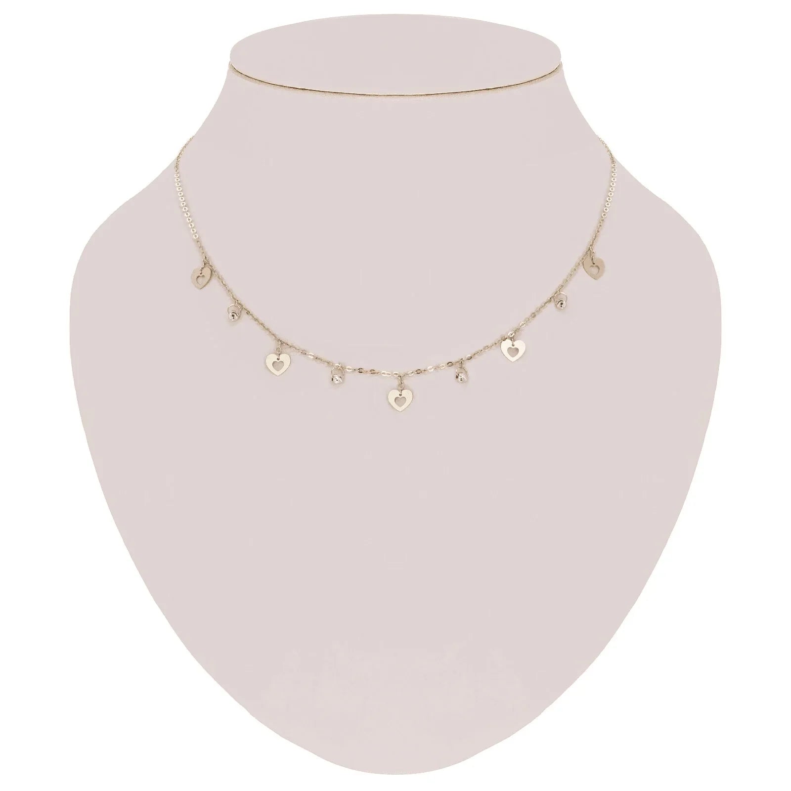Italian 14k Two Tone Gold Ball Bead & Heart Charm Necklace 16.5" 2.1 grams - Jewelry Store by Erik Rayo